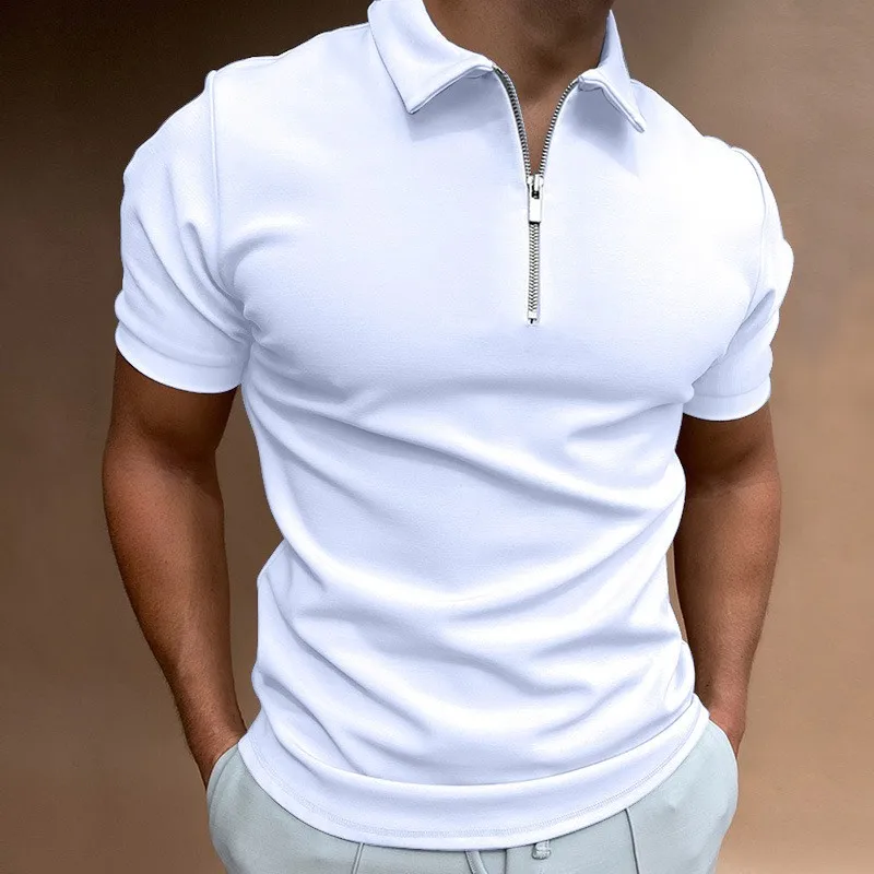 

Brand Quality Men's Zipper Lapel Polo Shirt Solid Color Casual Fashion Sports T-Shirt