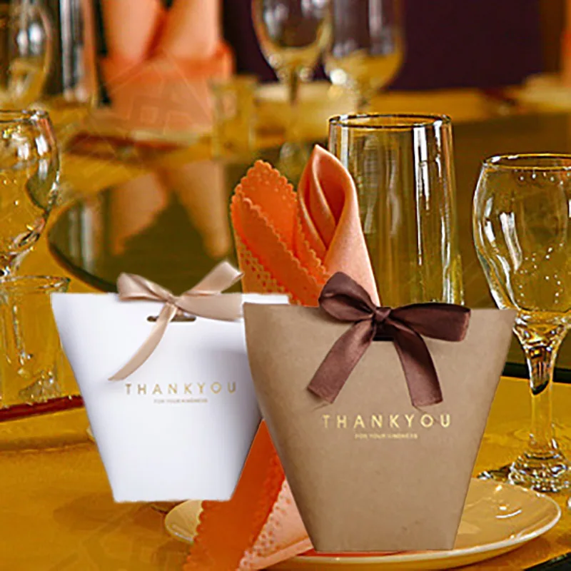 10 шт./лот коробка для конфет Thank You с лентами свадебное украшение Подарочные