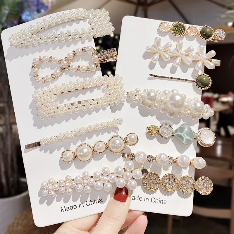 

Korean Pearl Crystal Acrylic Hair Clips Set for Women Retro Geometric Barrettes Hairpin Girl Hair Accessories Fashion Jewelry