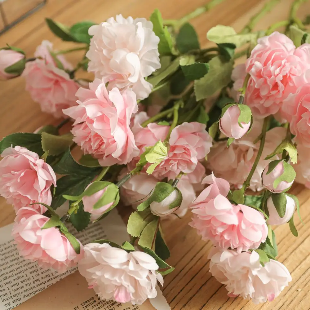 

5 Heads Peonies Fake Flowers Artificial Rose Peony Silk Flowers DIY Long Branch Faux Flowers Wedding Stage Backdrop Decoration