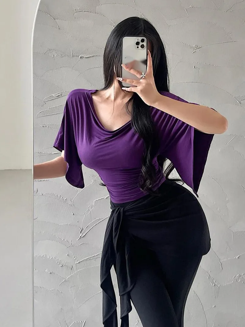 Desire Сексуальная футболка с откидным воротником на одно плечо морщинистая