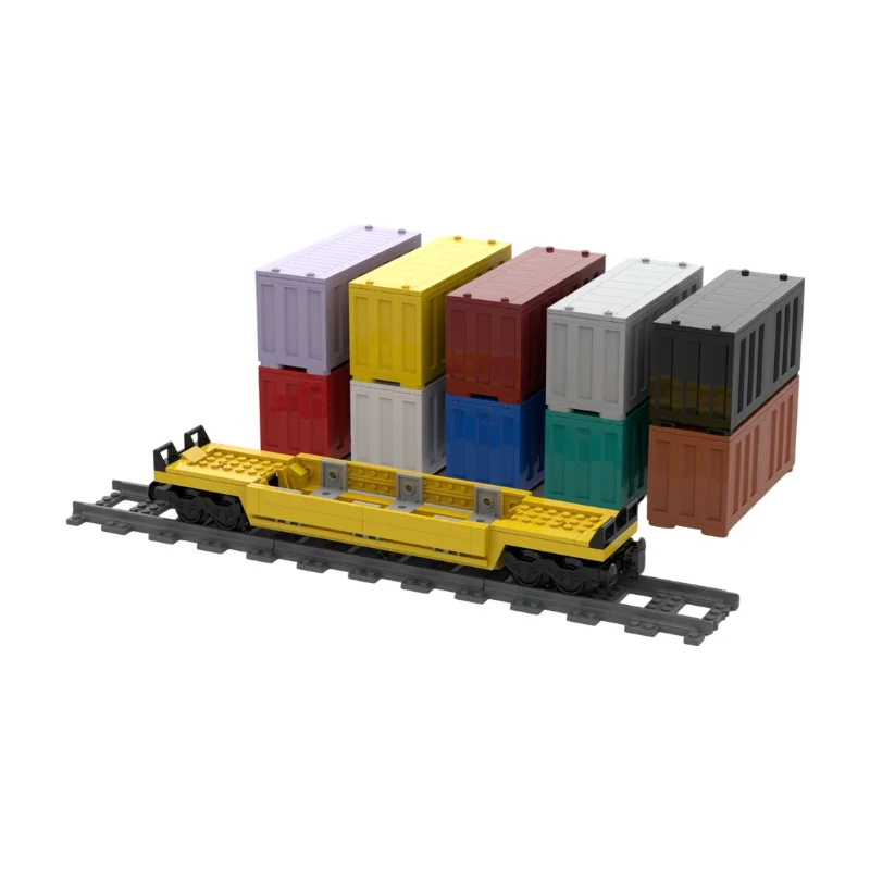 Фото Конструктор City Scale 6 Stud Wide Intermodal Well Car MOC: Железнодорожный контейнерный вагон для самостоятельной сборки, игрушка из строительных блоков №3