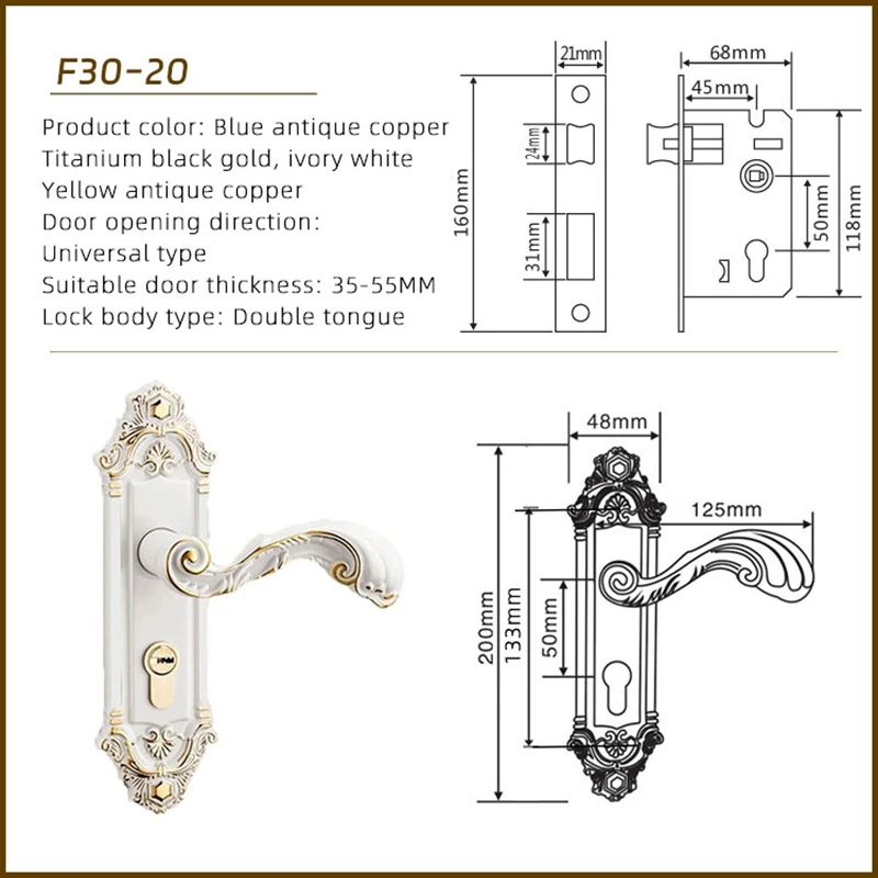 Дверной замок Qing Gu в европейском стиле бронзовый с двойным язычком для дома из