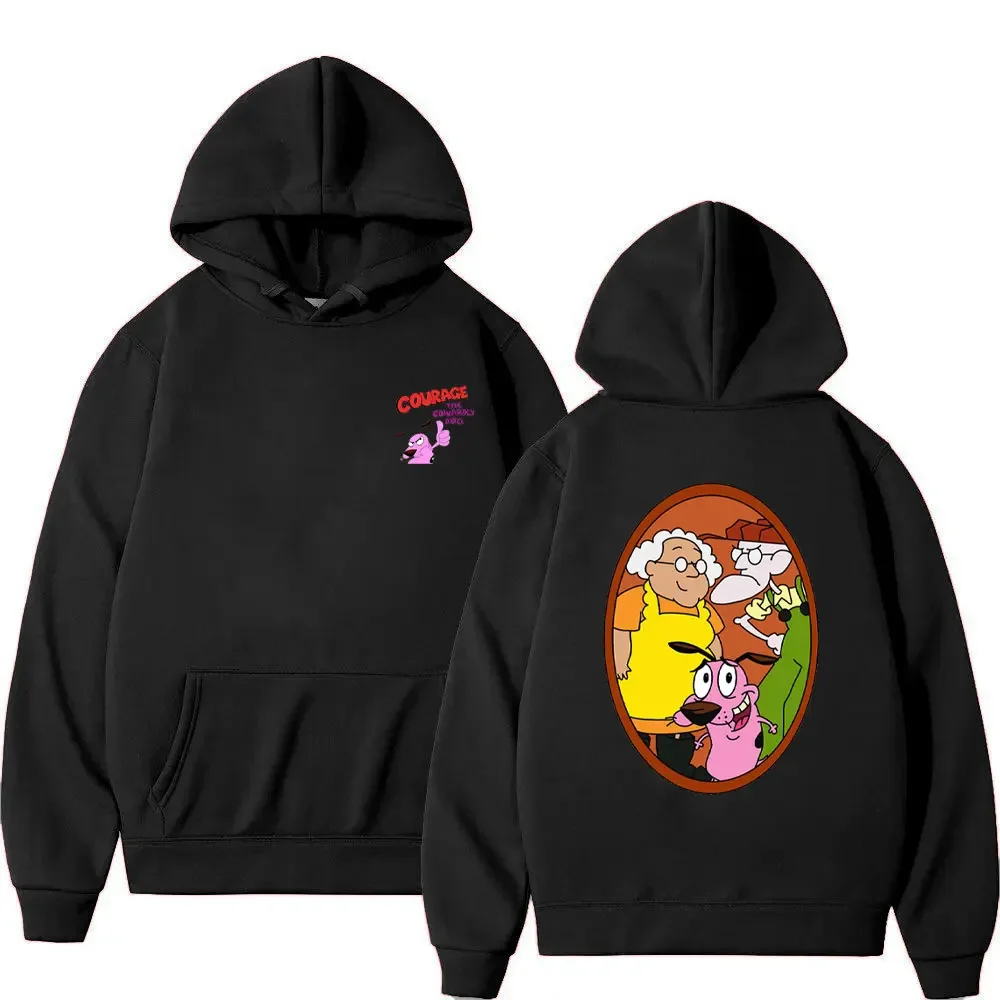 Фото Толстовки с логотипом Courage The Cowardly Dog, двусторонний принт, мужская и женская модная толстовка с заниженными рукавами, пуловер 90-х с героями мультфильмов №1