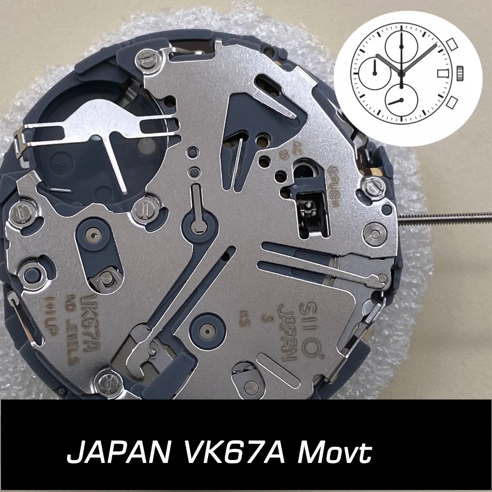Japan Full Steel VK67 Quartz Movement Watch Repair Accessories 6 Pins Single Date Chronograph for Three Eye Quartz Wrist Watch