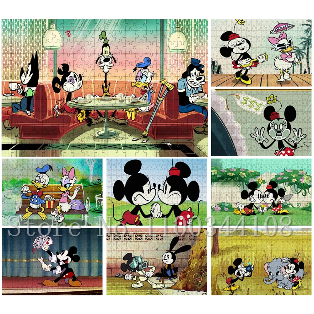 

Mickey and Minnie Mouse Cartoon Puzzles Disney Classical Figures Jigsaw Puzzles Kid Training Observation Endurance Education Toy