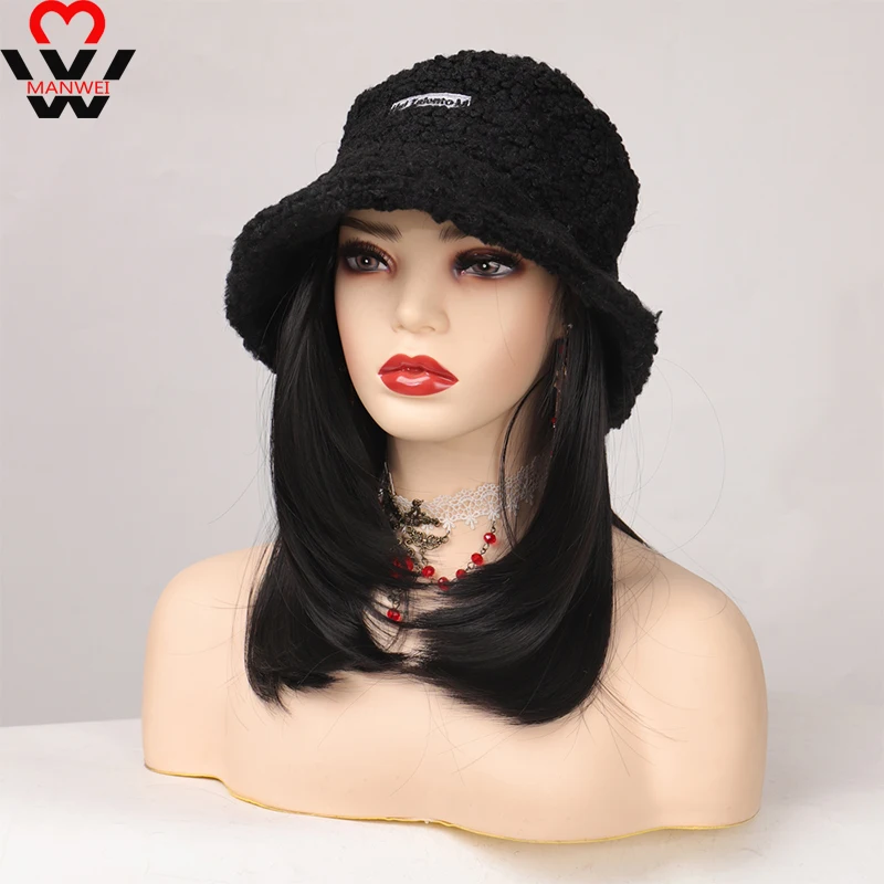 

Синтетический парик MANWEI с широкими полями, Панама, парик для волос, черный, коричневый цвет, длинные прямые волосы для наращивания с зимней т...