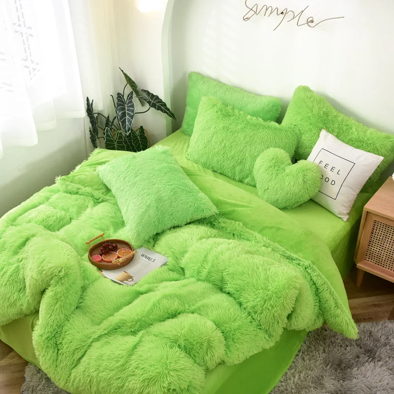 Luxury Winter Warm Mink Fleece Bedding Set 4 Pcs Sheet Pillowcases and Duvet Cover Sets Home Queen King Size Bet Bedding Set
