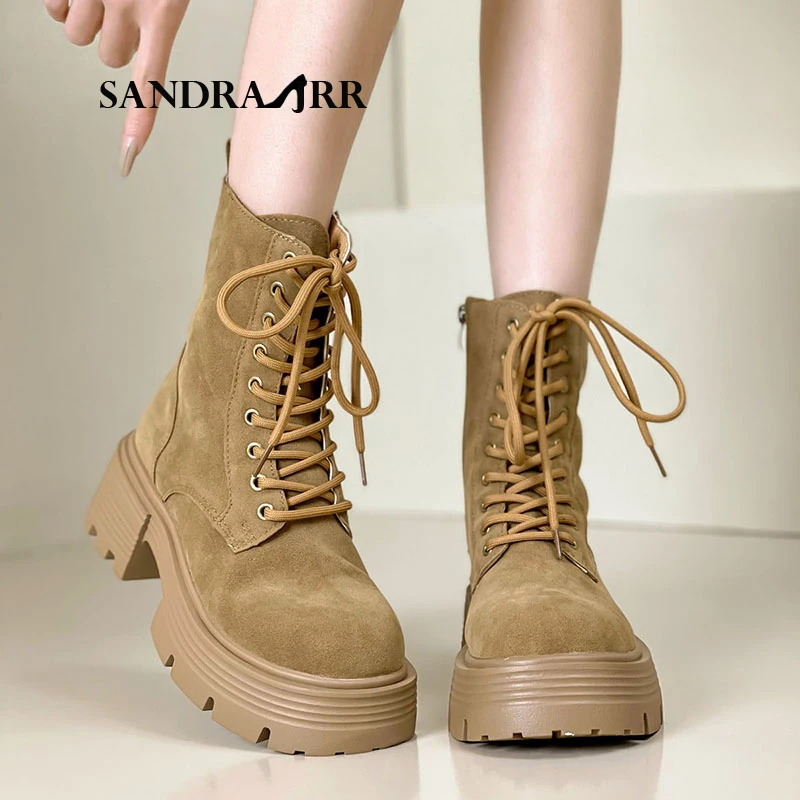 

Женские ботинки на платформе, со шнуровкой, на среднем каблуке