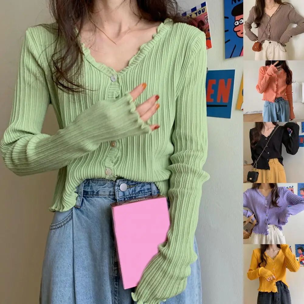 

Slim Women Long Sleeve Top Dropshipping!!Women's Knit Sun Protection Cardigan V-neck Cropped
