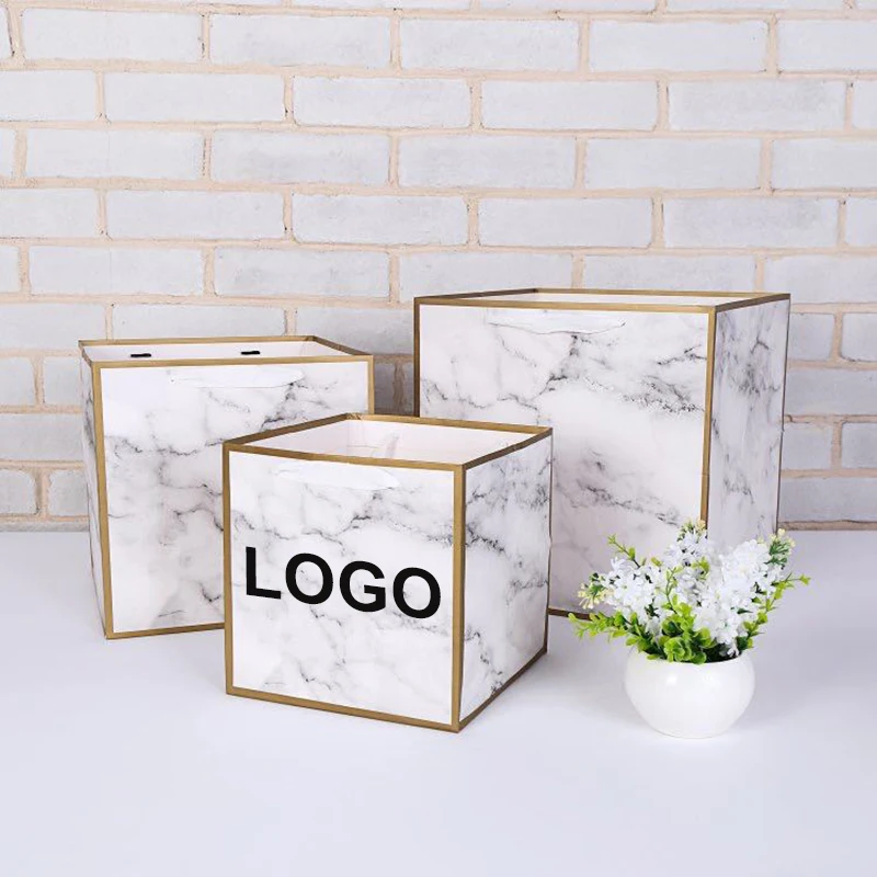 

5 pcs custom logo Marble Gift Bag Flower Packaging Bag Valentine's Day Gift Packaging Bag Wedding Gitfs Package Bags Box