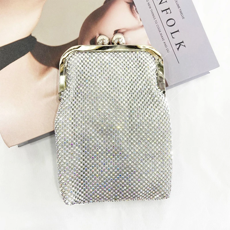 

JIOMAY Luxury Designer Handbags 2023 Clutch Purse with Rhinestones for Women Lady Fashion Shiny Chain Mini Clip Mobile Phone Bag