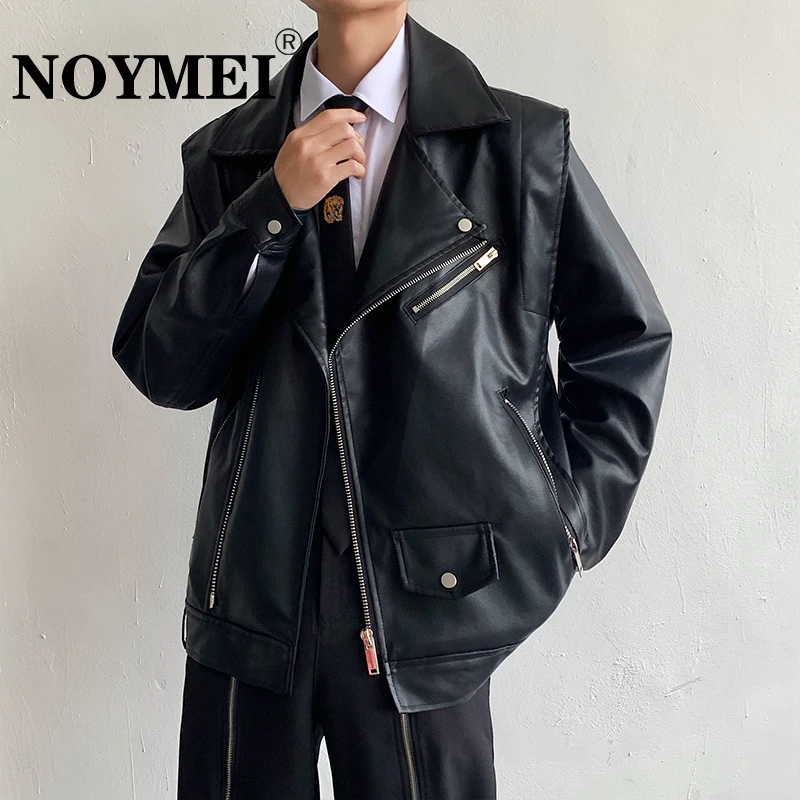 

NOYMEI Shoulder Pad PU Leather Jacket Male Ruffian Handsome High Street Loose Punk Motorcycle Coat Zipper Fashion Autumn WA2291