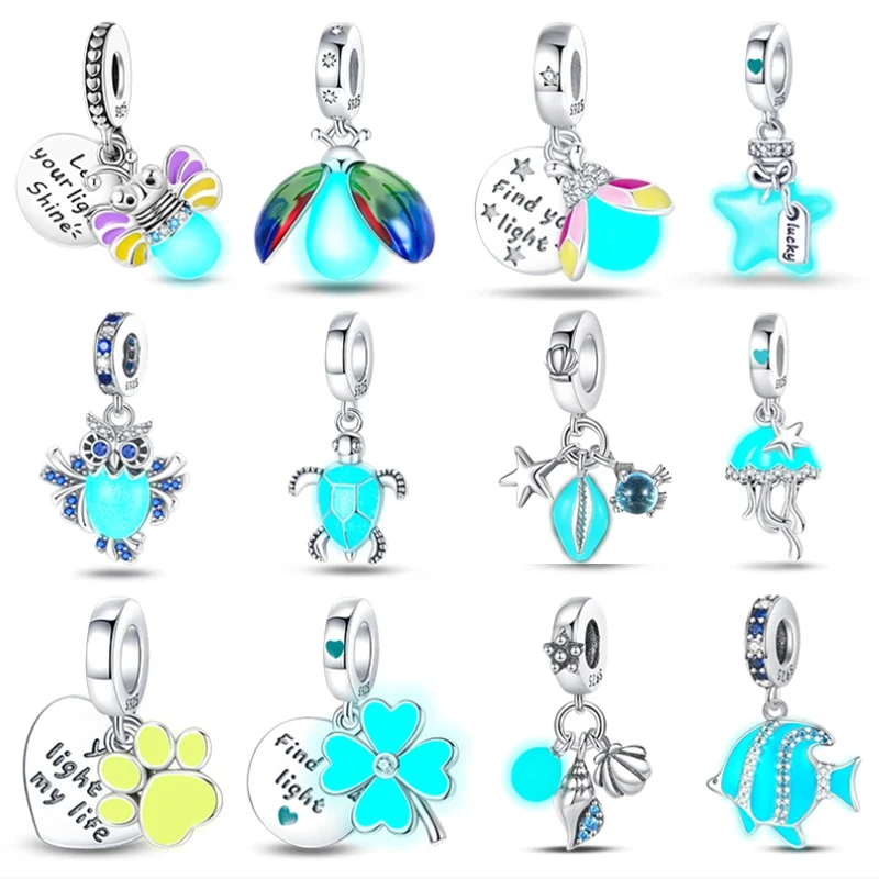 

2023 Hot Sale 925 Silver Glow Firefly Honeybee Star Charms Beads For Bracelets Make Fit Pandora Original Fine DIY Jewelry Gift