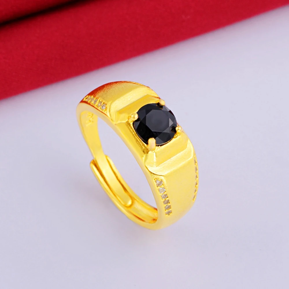 

Black Round Stone Women Men Ring 18k Yellow Gold Filled Classic Jewelry Gift Size Adjust