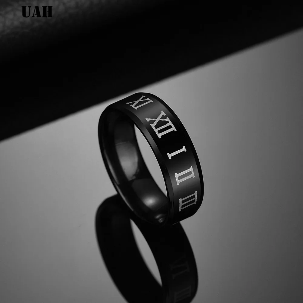 Модное черное мужское кольцо с римскими цифрами модное из нержавеющей стали