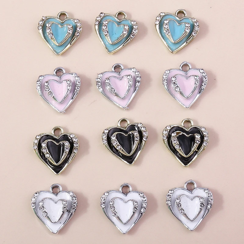 

10pcs 15x17mm Cute Enamel Crystal Love Heart Charms Pendants for Making Fashion Drop Earrings Necklaces DIY Bracelet Accessories