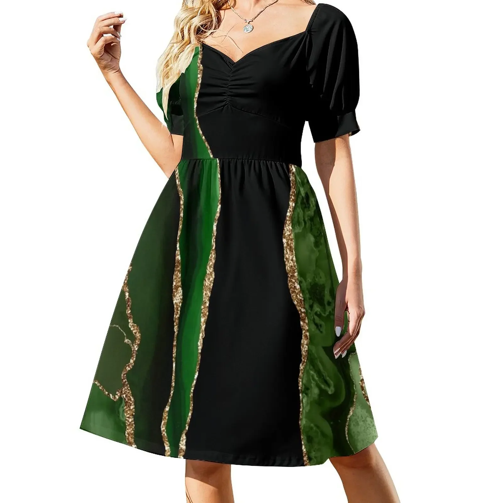 Абстрактные изумрудно-зеленые и золотые современные жеоды с агатом платья