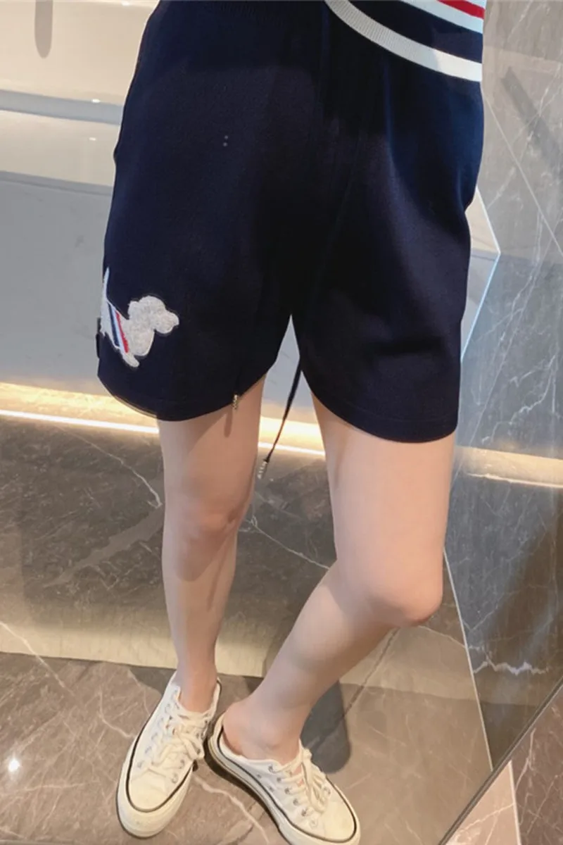 Summer tb college style shorts loose lace-up puppy embroidery sports casual hot pants ice silk knitted wide-leg pants