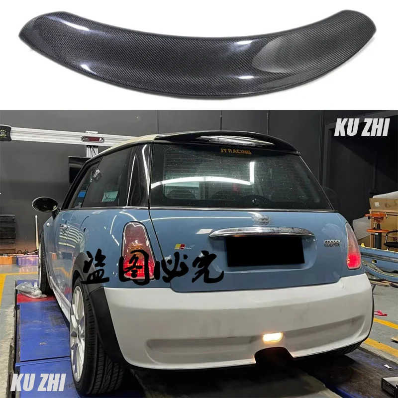 Фото Для Mini R50 R51 R53 Cooper S 2001-2006 Высококачественный задний спойлер на крышу из углеродного волокна, крыло багажника, яркий черный задний спойлер №1