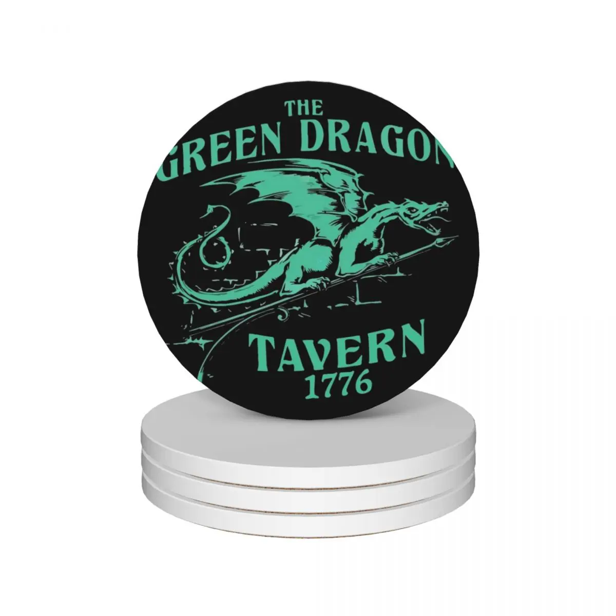 Керамические подставки с зеленым драконом (набор из 4) Симпатичные для чашек