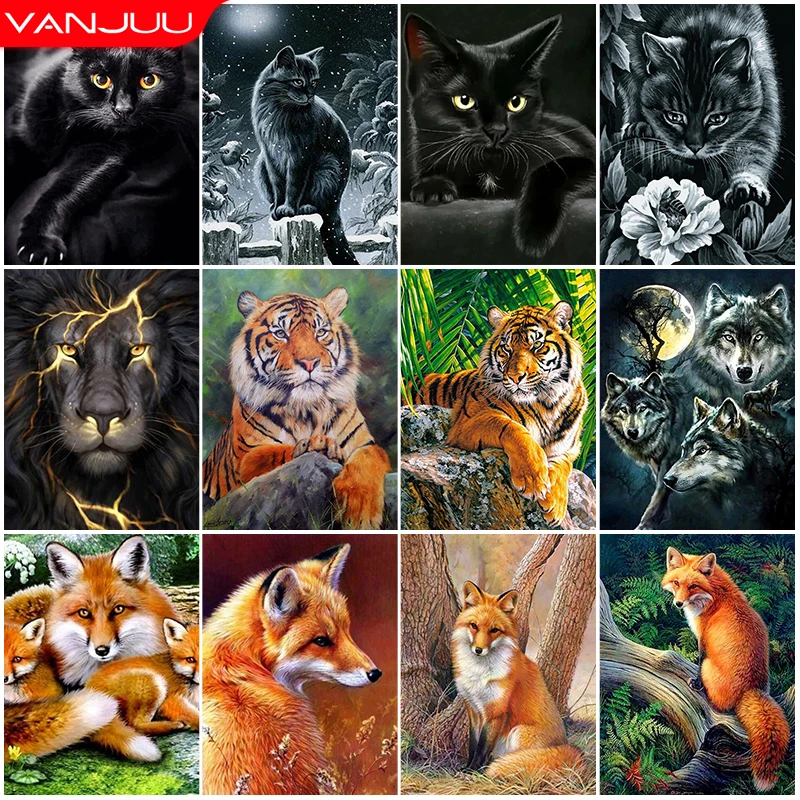 

DIY 5d Diamond Painting Full Paste Animal Cross Diamond Embroidery Tiger Wolf Mosaic Home Decoration Painting Birthday Gift