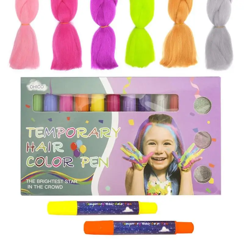 

10 Color Temporary Hair Chalk Pens Crayon Salon Washable Hair Color Dye Face Kit Safe For Makeup Party Christmas Gift For Girls