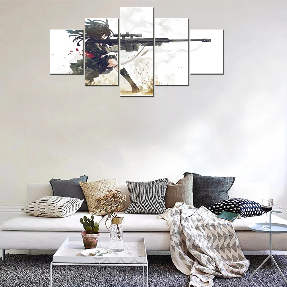 

Modular Poster HD Print Canvas Painting 5 Pieces Picture Art Japan Anime Original Girls Guns Poster Home Decor Free Shipping