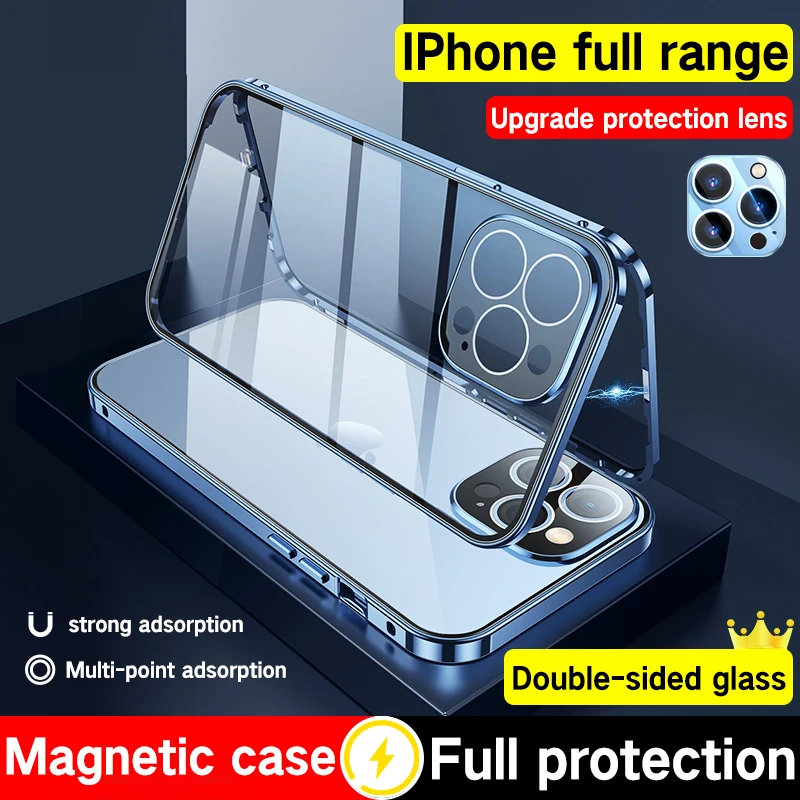 zzma magnetic adsorption phone case for iphone 11 12 13 x xs pro max xr mini case new 360° full protection glass iphone cover free global shippi
