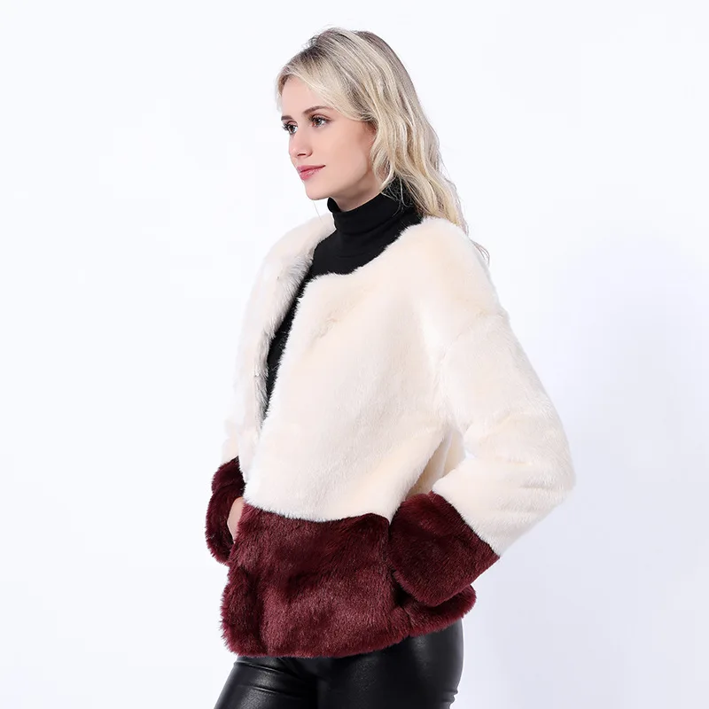 Women's Leather Fur Coat Autumn and Winter Imitate Rex Rabbit Fur Fur Coat Short Two Colors Fur Coat Women Faux Fur Coat