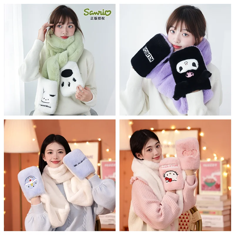 

Sanrios My Melody Pocket Scarf Anime Cartoon Pachacco Kuromi Cute Girly Heart Women's Winter Warm Scarf Long Ins Style Y2k Gift