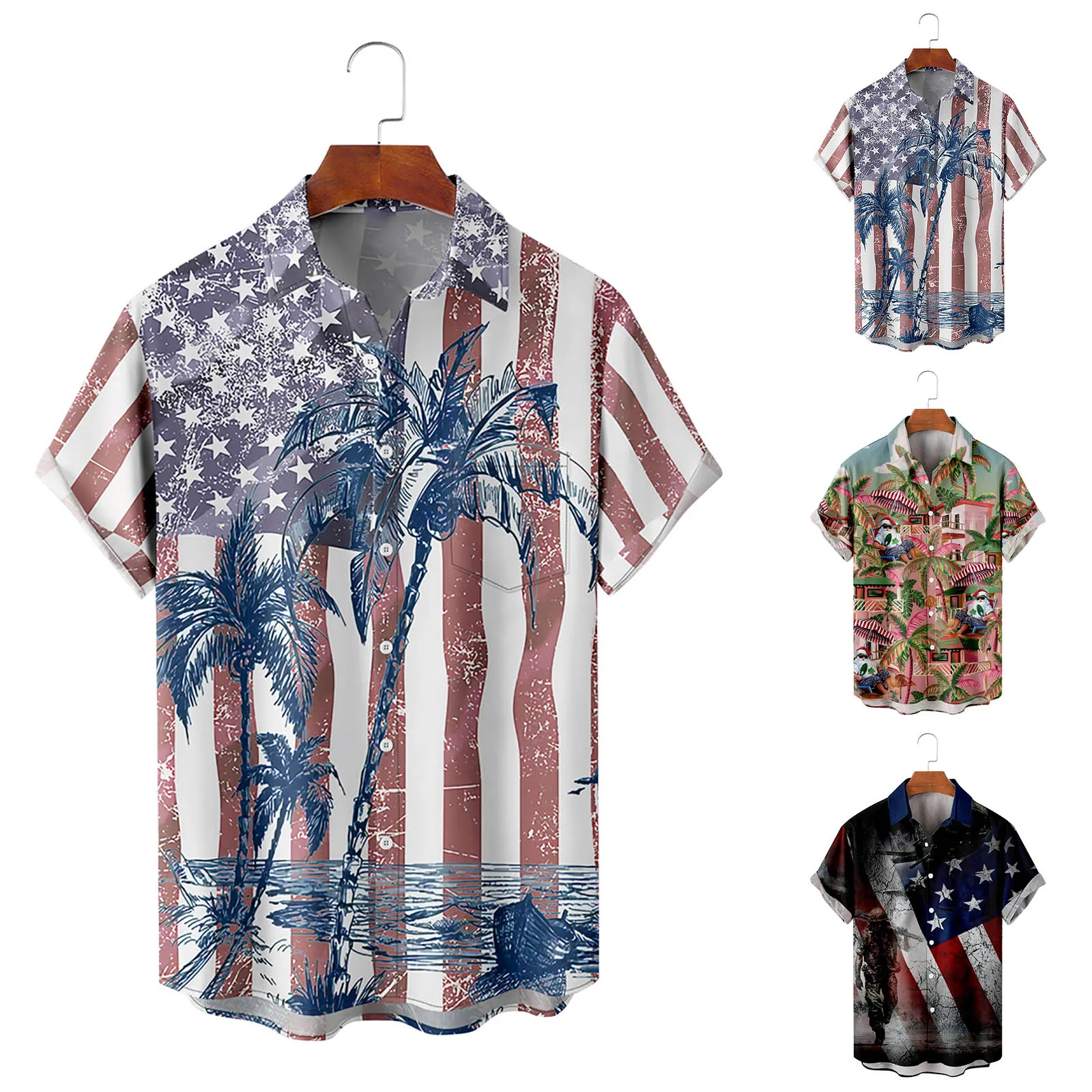 

Мужская летняя футболка с 3D-принтом и отложным воротником