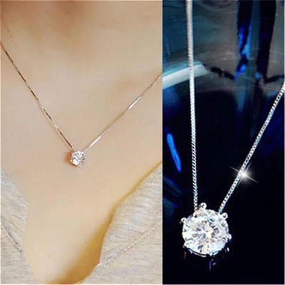 

Classic European And American Fashion Jewelry New Popular Six-claw Zircon Necklace With Chain Women's Necklace For Girls Jewelry