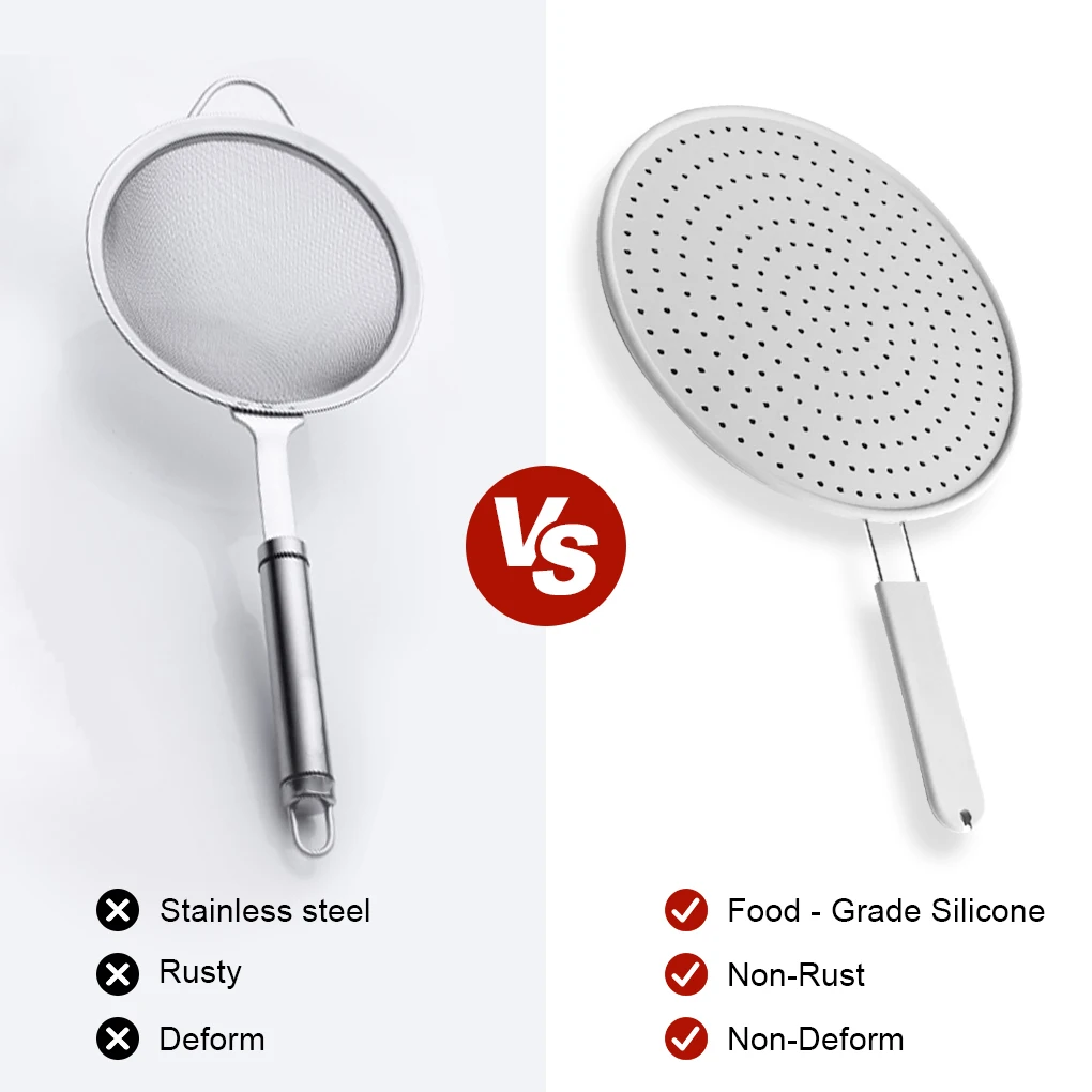 

Stainless Steel Oilproof Splatter Screen Soft Grease Cover Kitchen Restaurant Frying Pan Lid Cooking Accessories