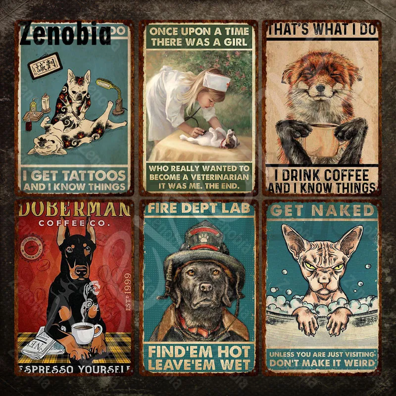 

Милые собаки с текстом, жестяные знаки, собака пьет кофе, забавная металлическая пластина, животные, железная картина, наклейки на стену для домашнего декора