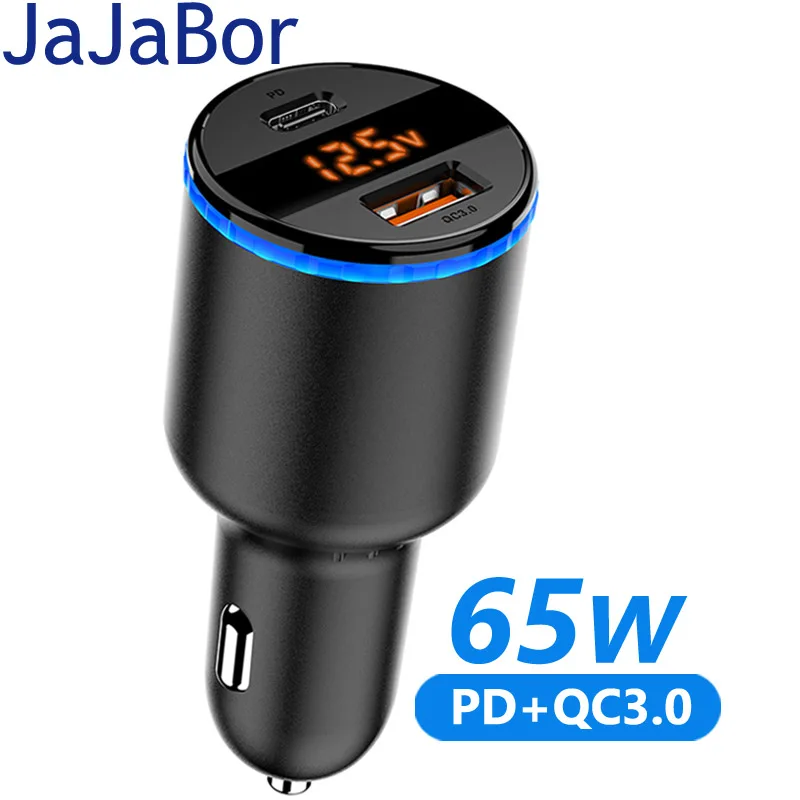 

JaJaBor автомобильное зарядное устройство для Мобильный телефон QC3.0 PD 65W Type C быстрое зарядное устройство двойной USB зарядное устройство Быстра...