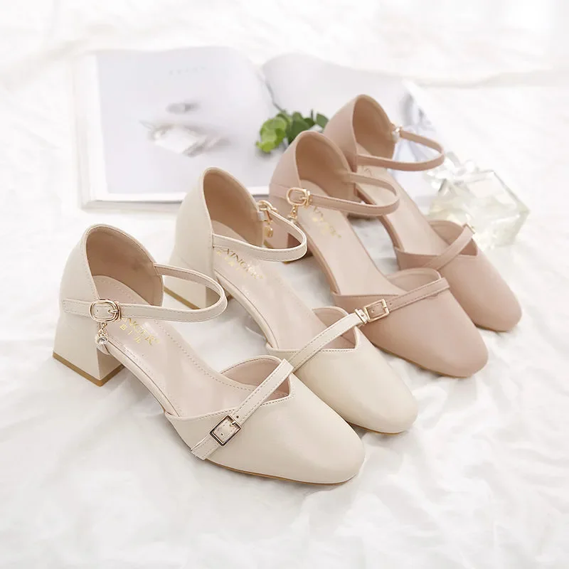 Женские классические туфли высокого качества на весну и лето квадратном каблуке