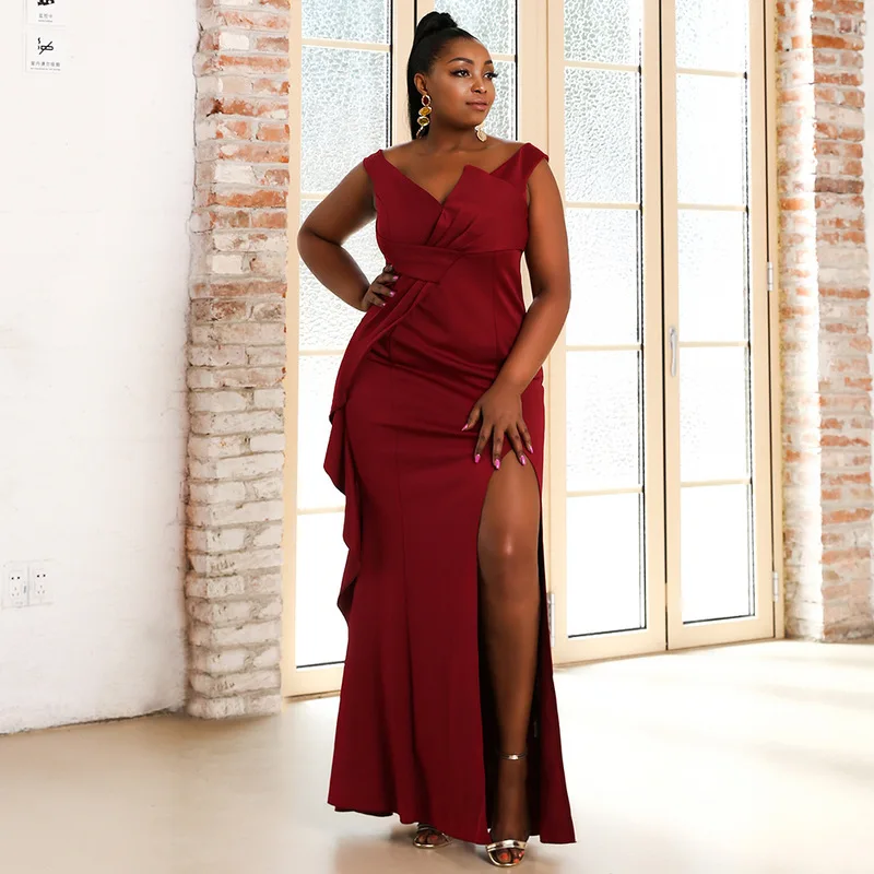 

P0156 Prom Dresses Long Plus Size Prom Dress Vestidos Burgundy Prom Dress Long Gown for Women Party Split Evening Dresses