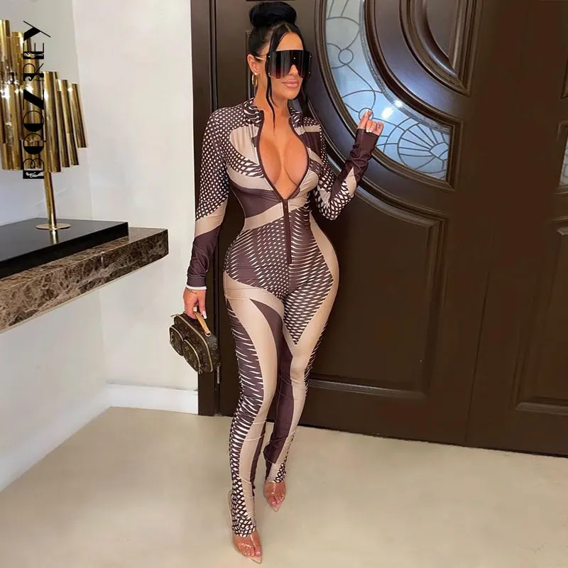 BoozRey Sexy Tight Sports Long Sleeve Bodysuit Women Clothing 2023 New  Fashion Irregular Printing Jumpsuits Inner Wear Bodysuit