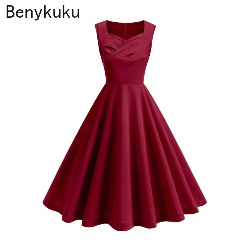 Однотонные винтажные элегантные платья с рюшами спереди 1950-х и 60-х годов для