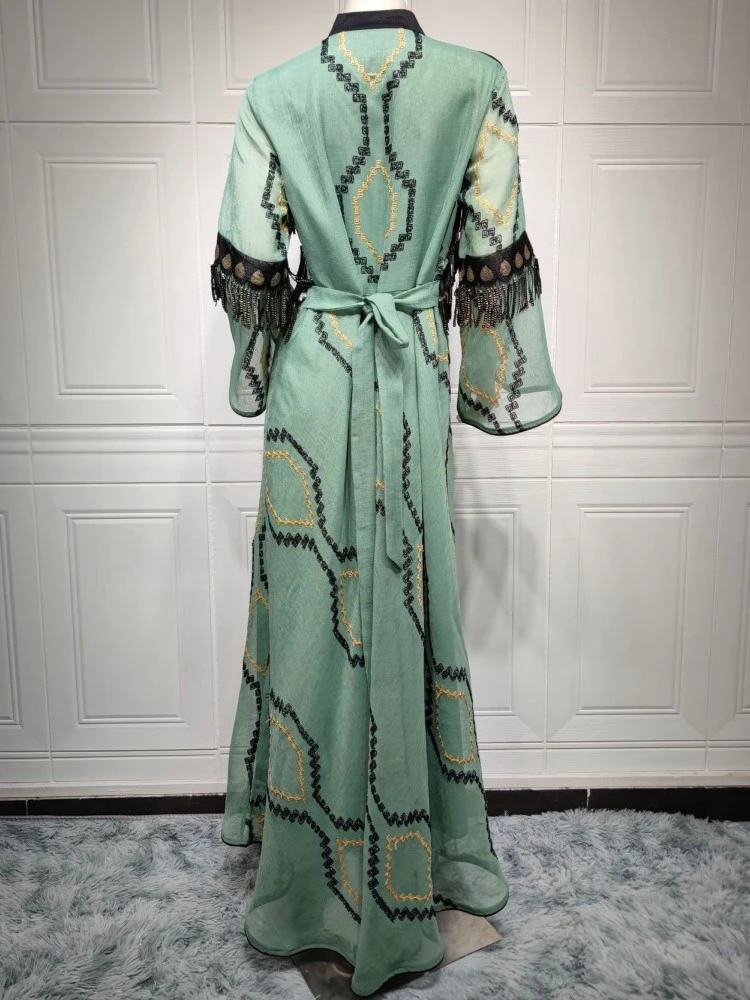 Modest Dress For Woman Dubai Luxury Ramadan Embroidery Sequins Belted Kaftan Wedding Party Occasions Long Dresses Djellaba Femme