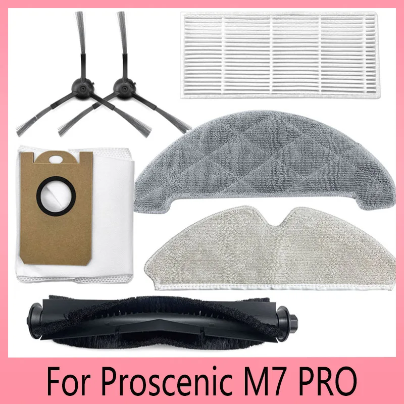 

For Proscenic M7 MAX M7 PRO M8 PRO Accessories Parts Hepa Filter Main Side Brush Mop Rag Dust Bag Kit Home Robot Vacuum Cleaners