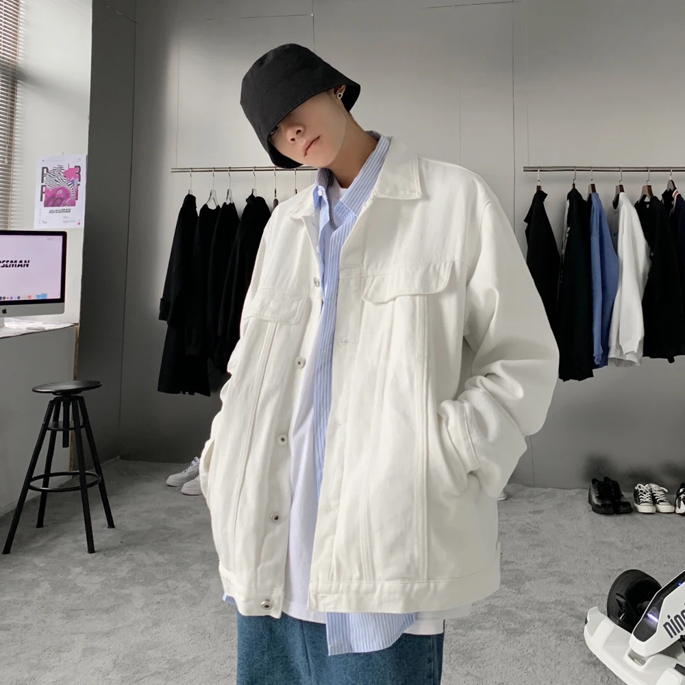Высококачественная Белая джинсовая куртка для мужчин модные тренды в японском