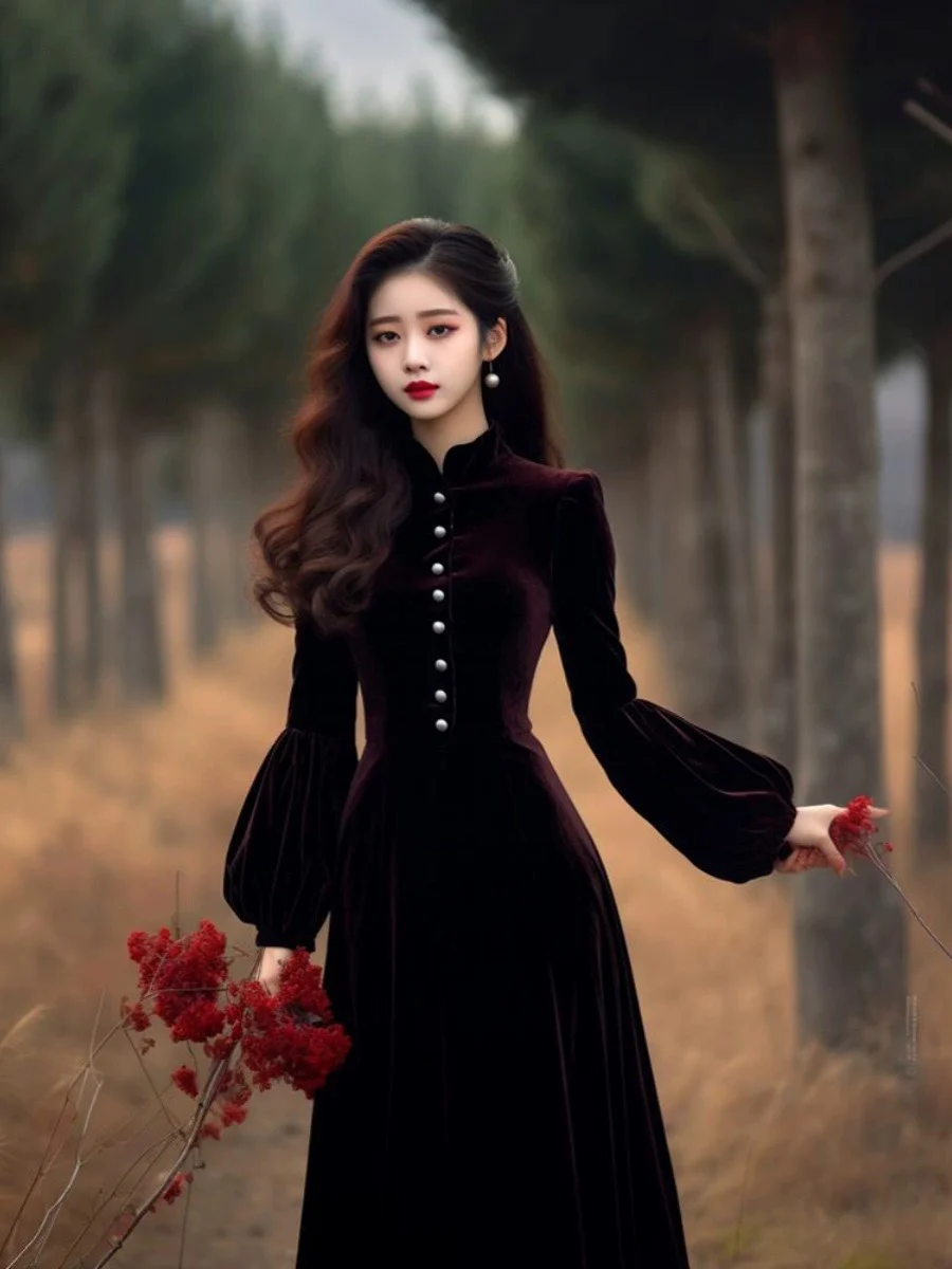 Французское платье Темперамент Богини Достойное и элегантное длинное High Sense