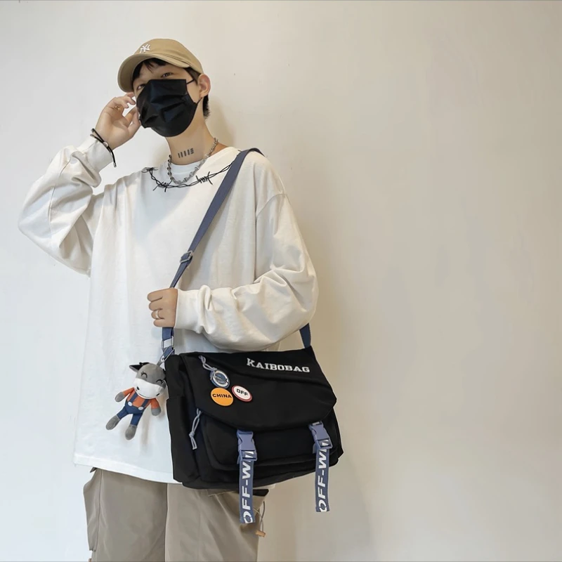 Men and Women Couple Bag Messenger Bag Student Bag Trendy Waterproof Nylon Messenger Bag Casual Shoulder Bag Backpack