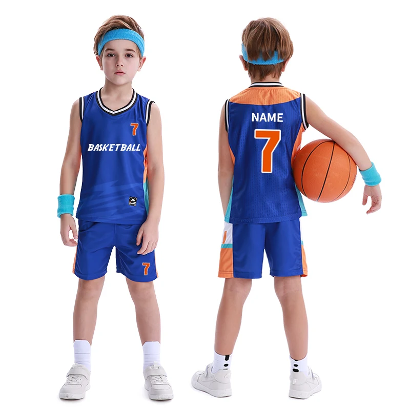

Custom Kids Basketball Jersey Primary School Basketball Uniform Set Breathable Sleeveless Clothes Basketball Shirt For Boy