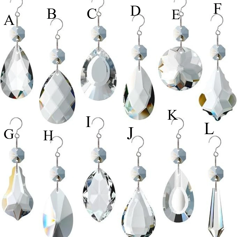 

5 шт., прозрачное хрустальное стекло, 38 мм, подвески, люстра, призмы с восьмиугольными украшениями, детали освещения «Ловец солнца», аксессуары для штор