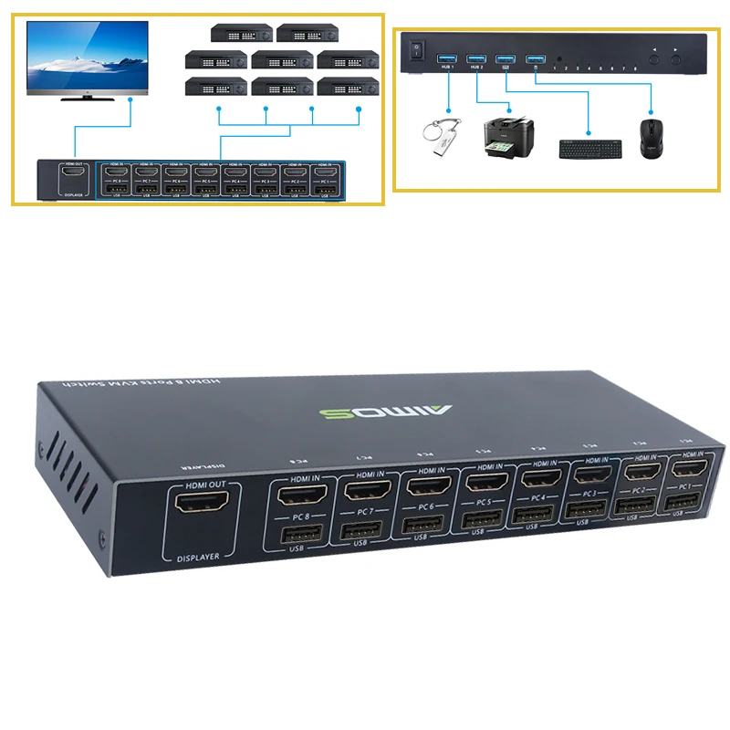 Интернет-разветвитель адаптер игровой Коммутатор HDMI-совместимый Разветвитель переключатель 8-портовый HDMI-совместимый KVM коммутатор 4K USB LAN коммутатор