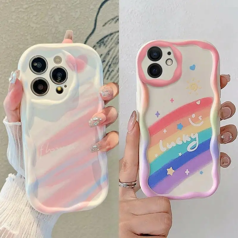 Чехол 3D Wavy Curved Edge Rainbow Love Heart для OPPO A78 A79 A98 A58 A38 Reno 11 5G 8 Pro 11F 7 4G 5 6 Lite 5F 8T Cover