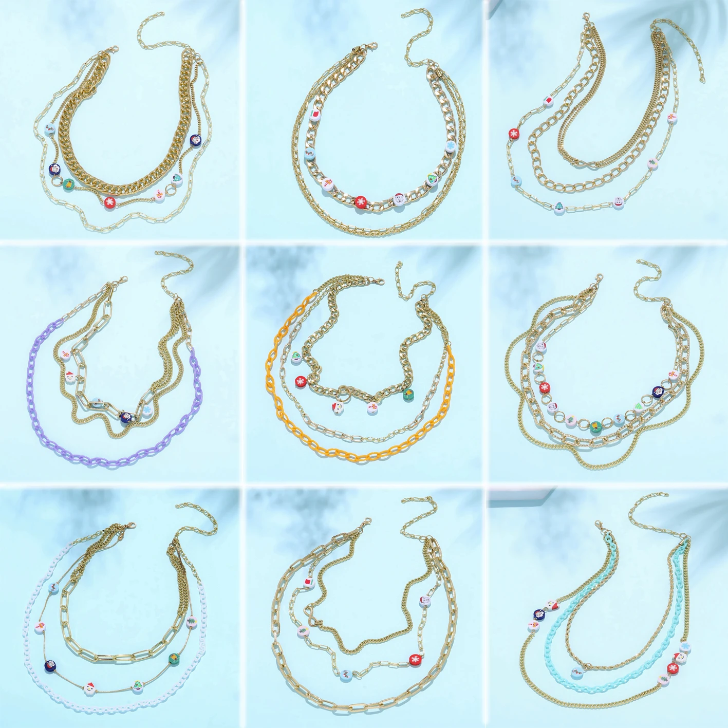 

Personality cartoon Santa Claus polymer clay necklace fashionChristmas tree Elk limited multi-layer necklace Female